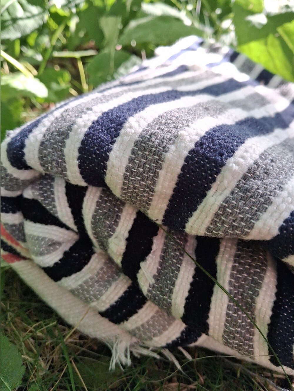 New handwoven Striped Blue and White picnic Blanket cotton - 35by52in